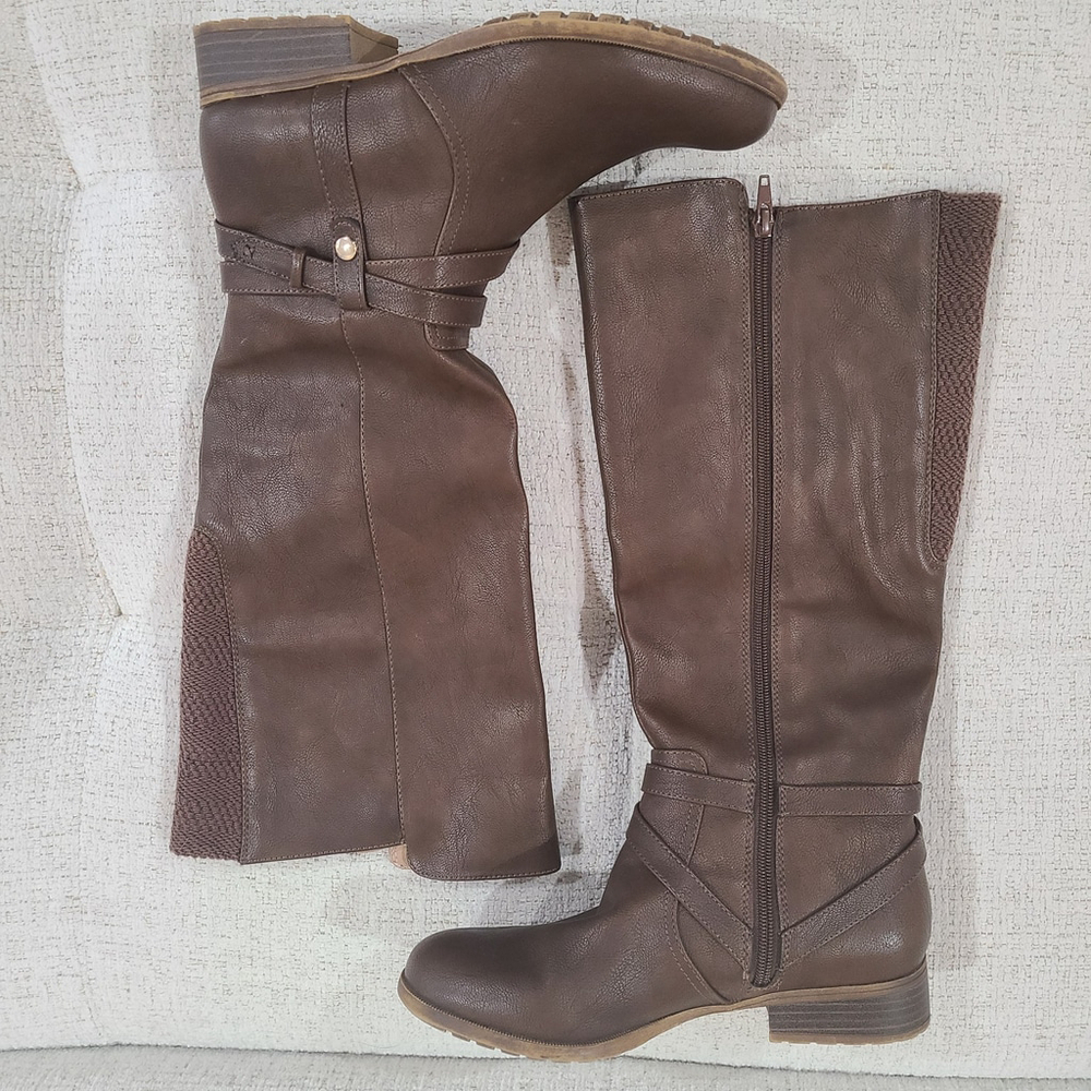 Life Stride Soft System Knee High Riding Boots Brown Leather Womens 8M